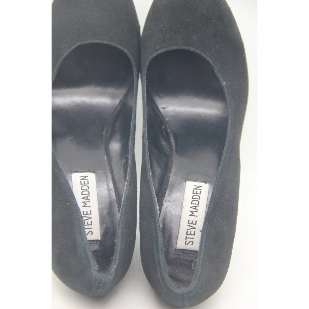 Steve Madden Black Suede Trinitie Heels 7M Platform Glam Night Out Statement Y2K